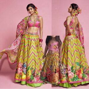 MOMMY & ME Floral Green and Pink Lehnga